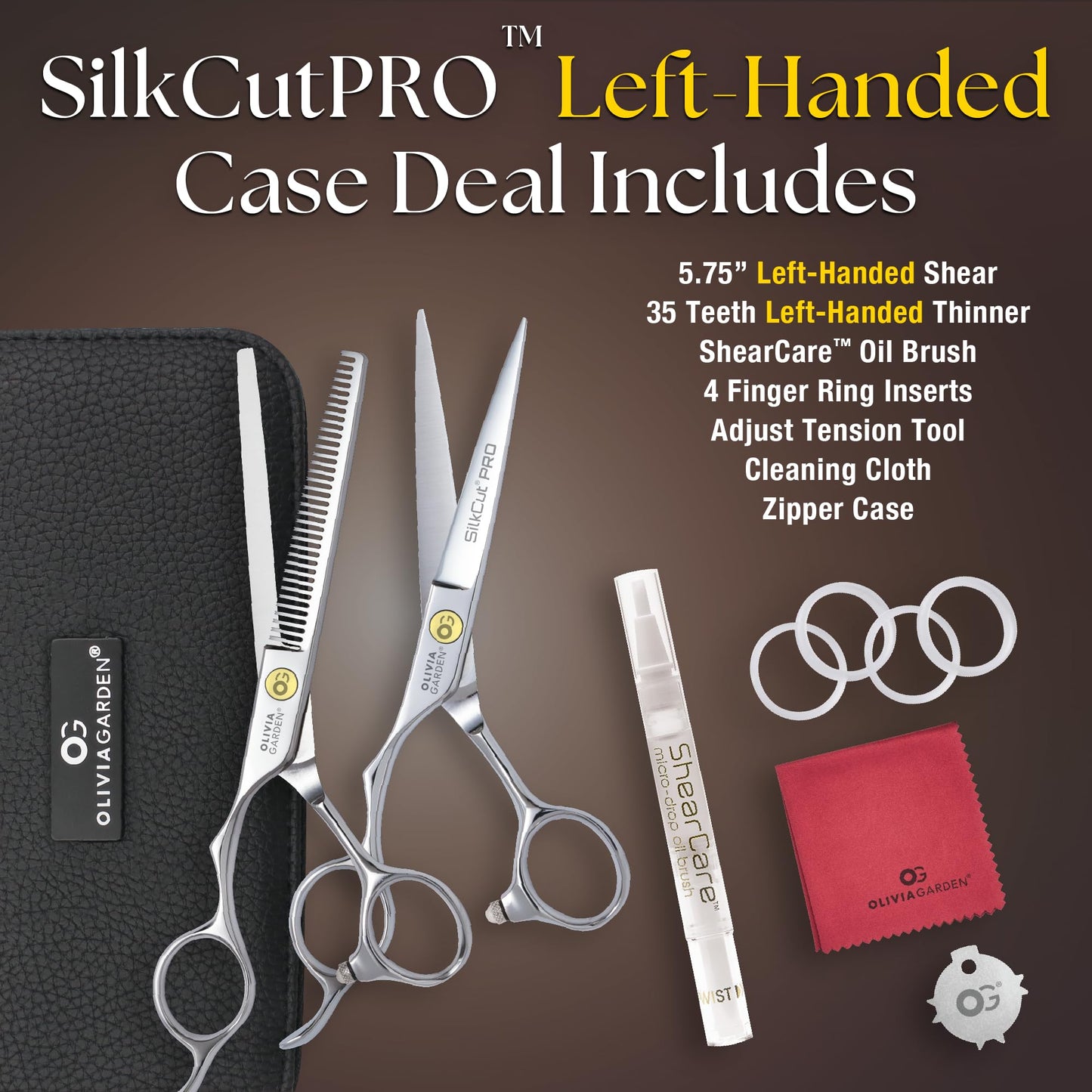 Dark Slate Gray Olivia Garden SilkCutPro LEFT HANDED Shear and Thinner Zipper case deal (5.75" LEFT HANDED contains: SKP-575LH, SKP-T635LH)