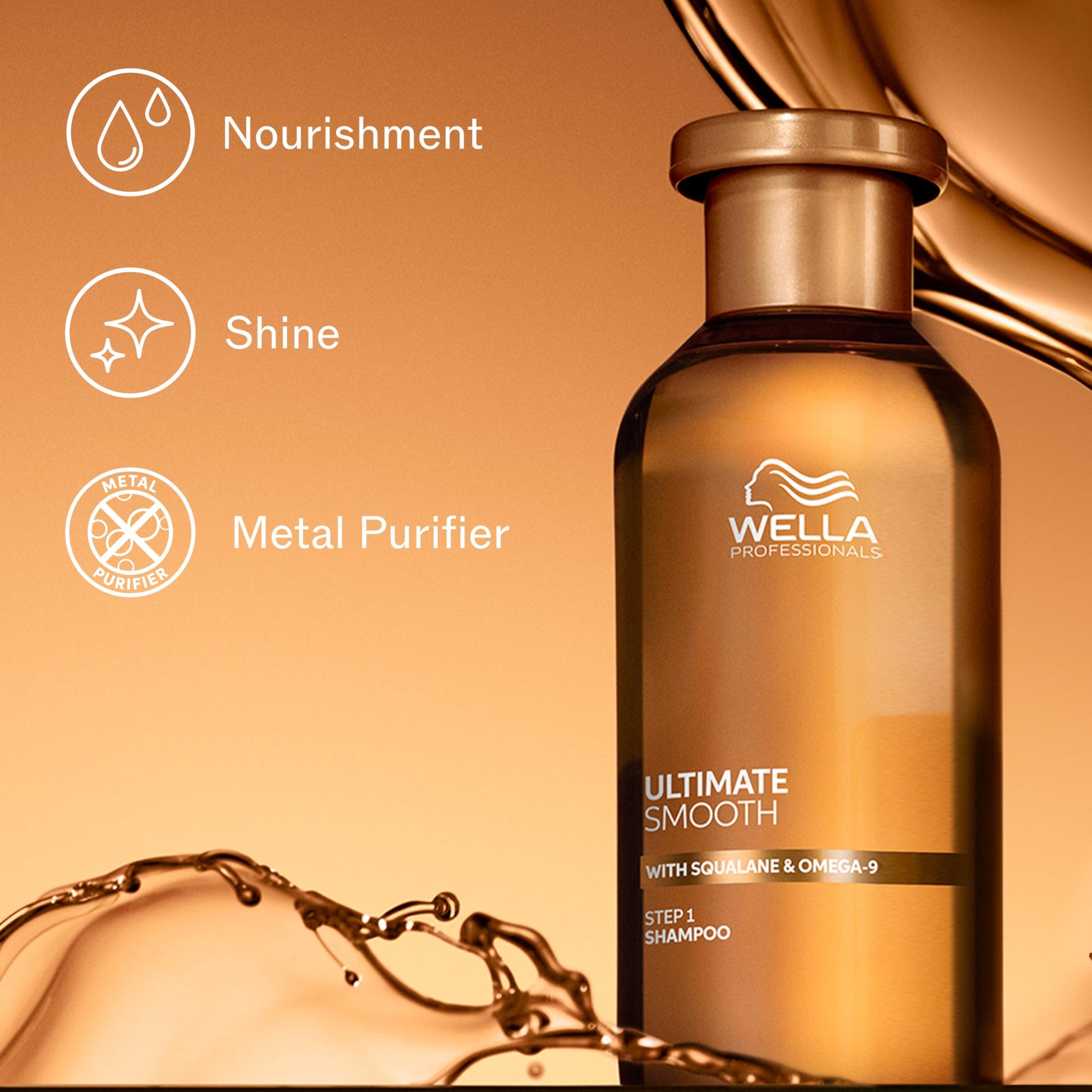 Light Goldenrod Wella Professionals ULTIMATE SMOOTH Shampoo for Dry, Dull & Frizzy Hair | With Squalane & Omega 9 | 8.4 Fl Oz