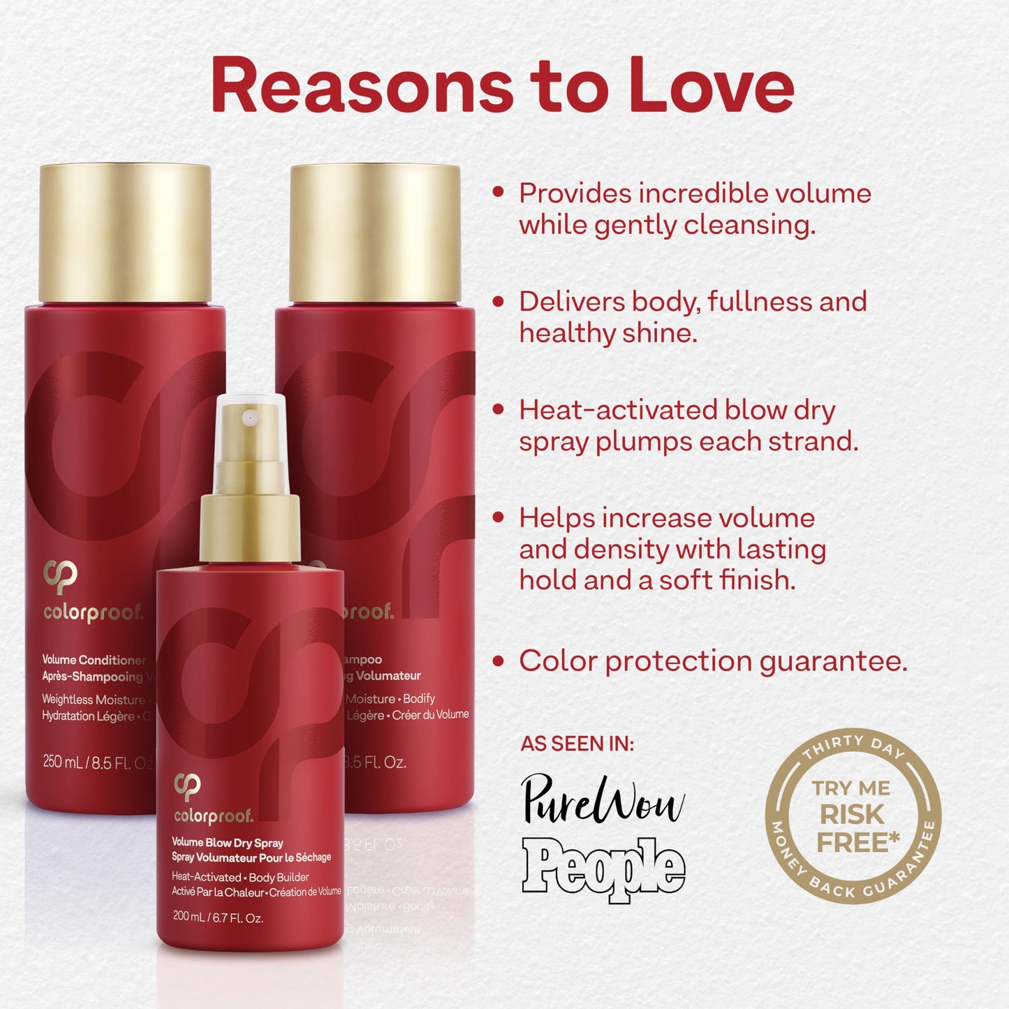 Lavender Colorproof Volume Holiday Gift Set — Volume Shampoo (8.5 Fl. Oz.), Volume Conditioner (8.5 Fl. Oz.), and Volume Blow Dry Spray Primer (6 Fl. Oz.) — White Nectarine Scent