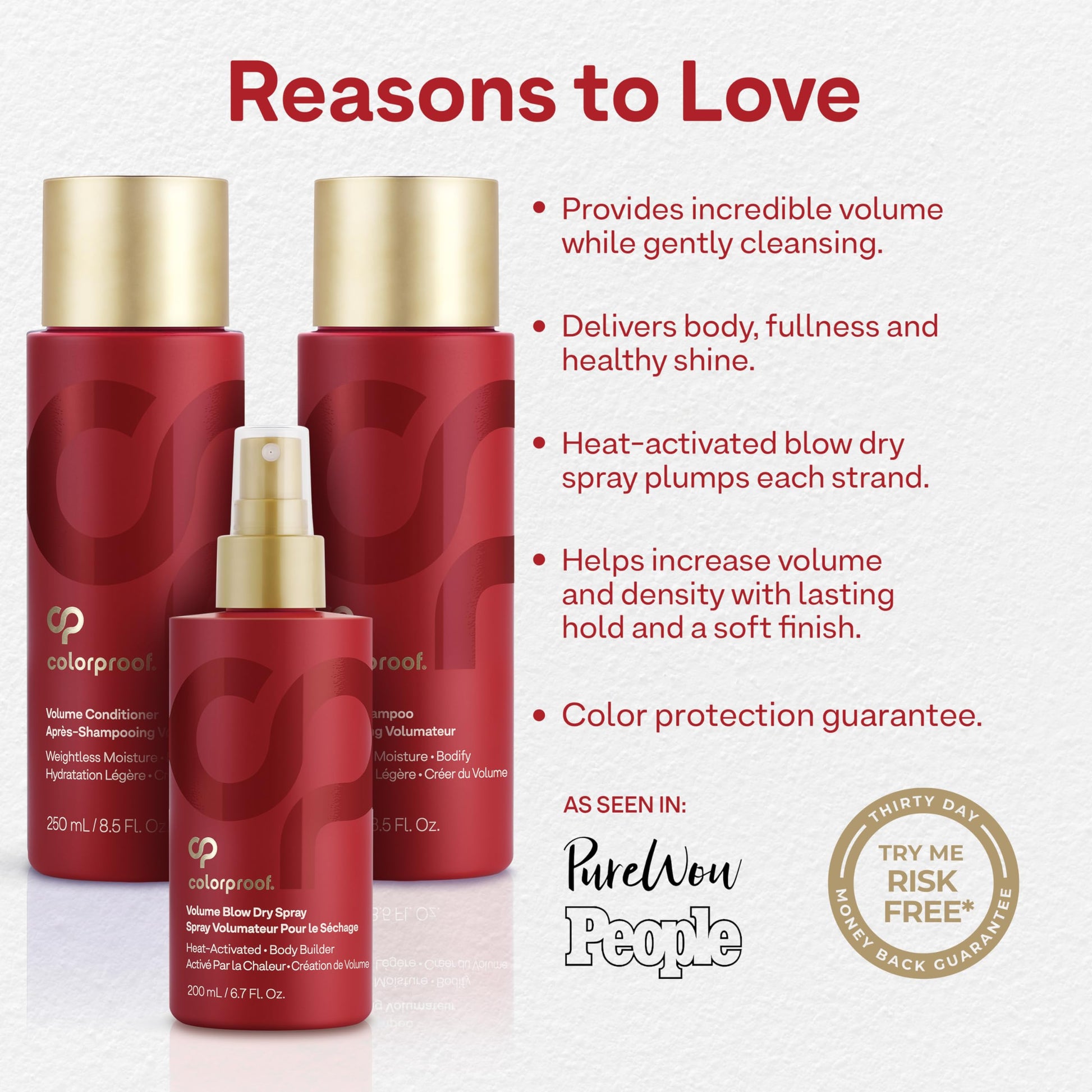 Lavender Colorproof Volume Holiday Gift Set — Volume Shampoo (8.5 Fl. Oz.), Volume Conditioner (8.5 Fl. Oz.), and Volume Blow Dry Spray Primer (6 Fl. Oz.) — White Nectarine Scent