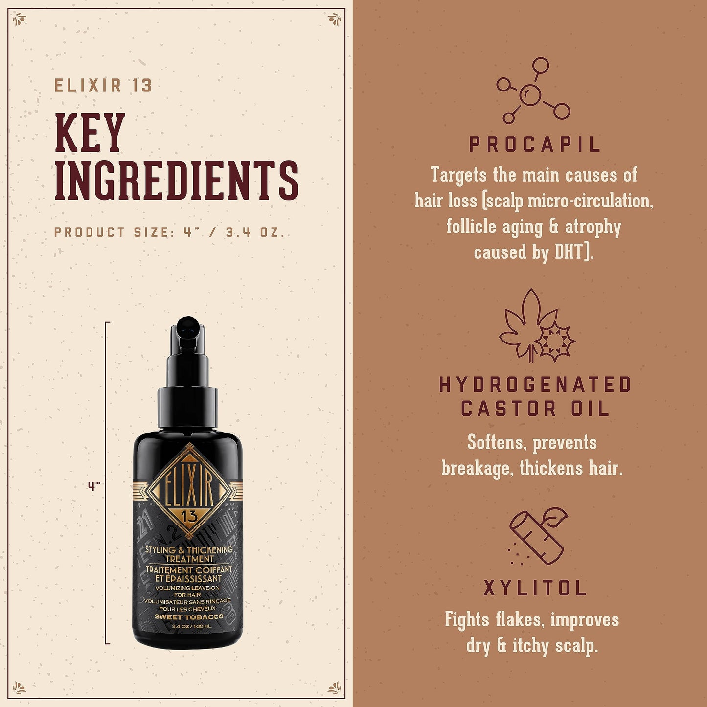 Antique White 18.21 Man Made Elixir 13 Men's Styling and Thickening Treatment for Hair, Original Sweet Tobacco Volumizing Leave-on, 3.4oz