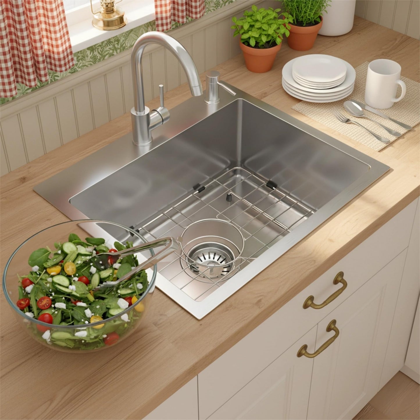 Dark Gray Beleeb Drop In Kitchen Sink 20x16", 9" Basin Depth, 18 Gauge Stainless Steel Sink, 3D Embossed Surface Finish Top Mount with Accessories