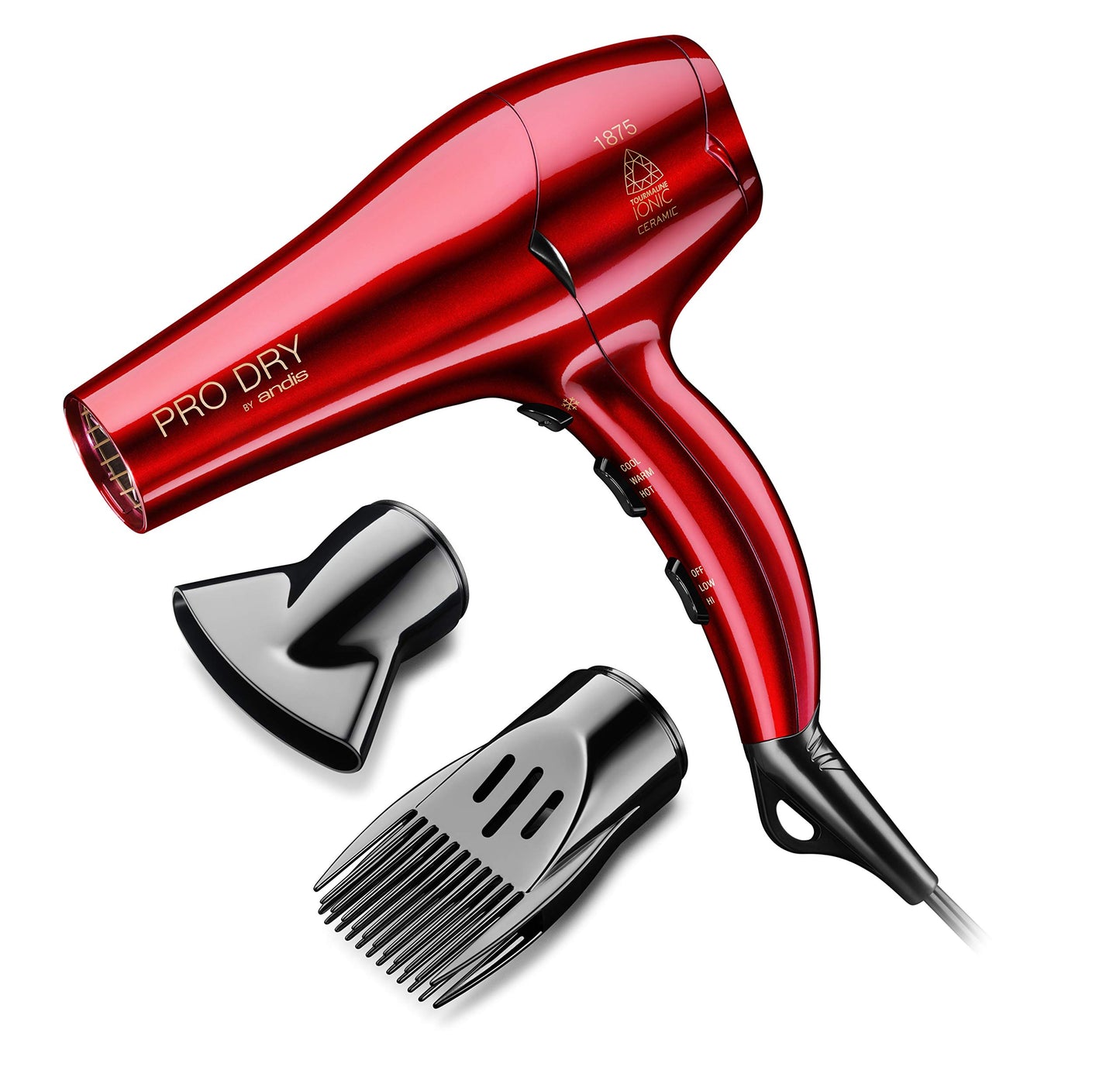 White Smoke Andis 30245 1875W Tourmaline Ceramic Ionic Pro Dry Professional Hair Dryer with 3 Heat Settings/2 Speed Settings- Red