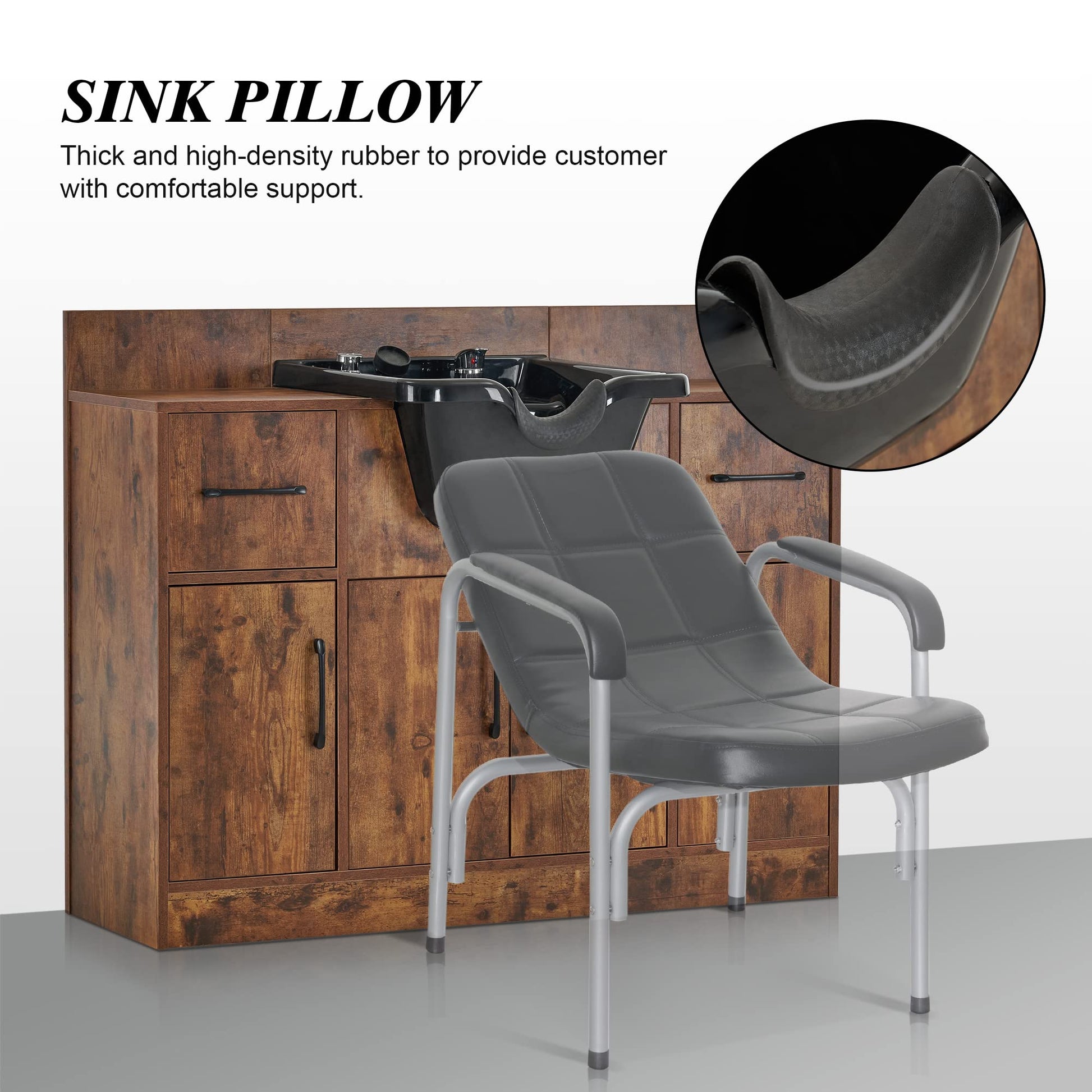 White Smoke BarberPub Multi-Functional Shampoo Backwash Sink Station, Beauty Salon Cabinet with Faucet Sprayer, Barber Shop Storage Equipment 45.3" x 14.1'' x 36.4" 7139 (Rust Brown)