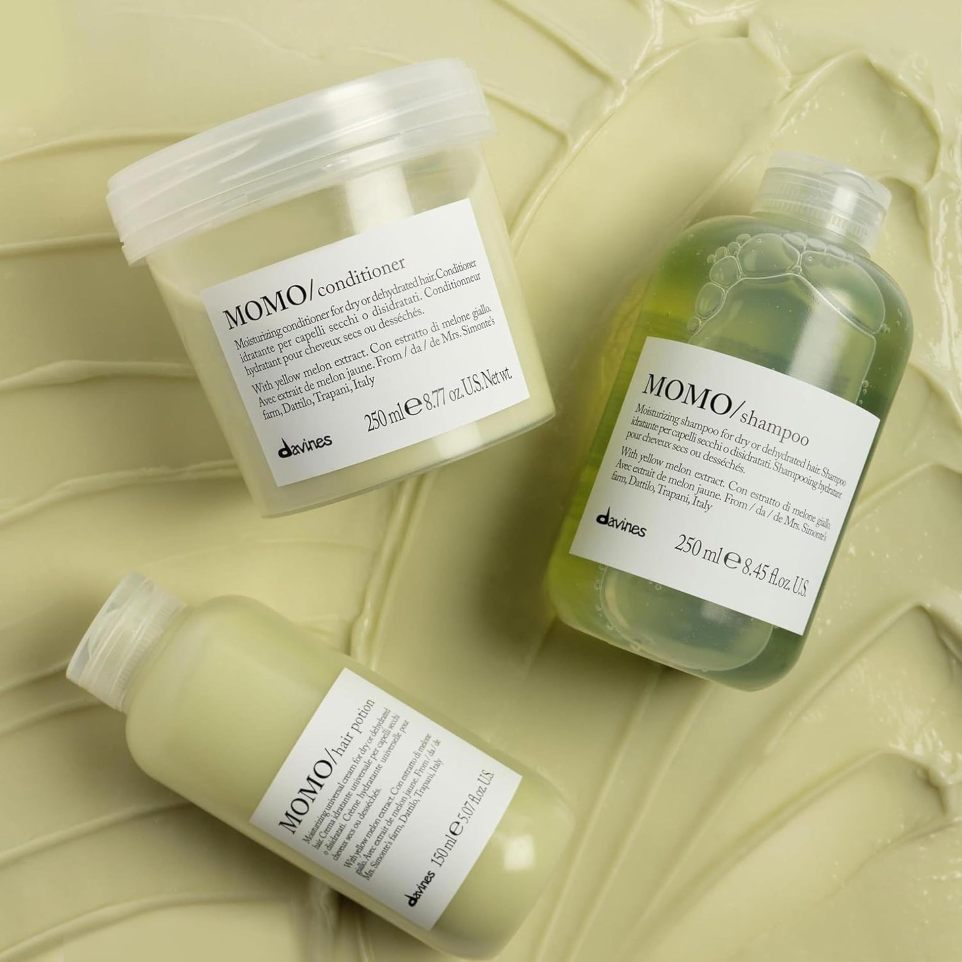 Tan Davines MOMO Moisturizing Shampoo & Conditioner for Dry, Dehydrated Hair, Add Softness & Shine, Detangling Formula
