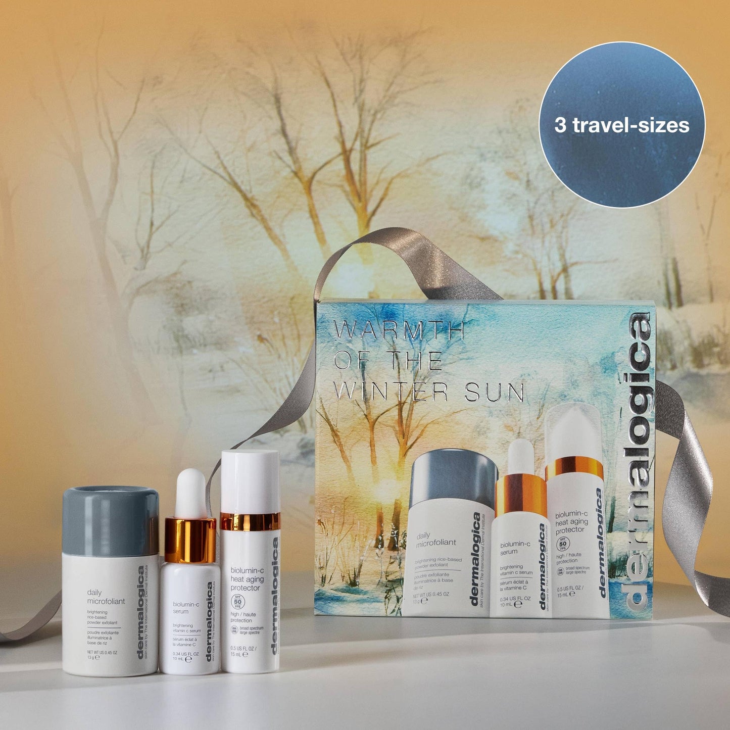 Dark Gray Dermalogica Warmth of the Winter Sun – Travel Sized Skin Care Set Includes Face Exfoliants, Facial Serum, and Moisturizer with SPF