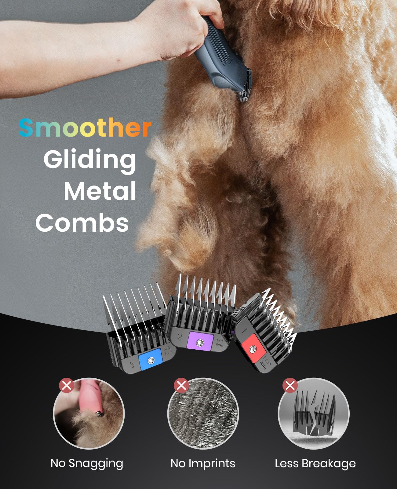 Black oneisall Professional Dog Grooming Clippers, Cordless Professional Dog Clippers for Grooming, 2-Speed Heavy Duty Clippers for Thick Curly Matted Coats, A5 Blade, Detachable Batteries, Metal Combs