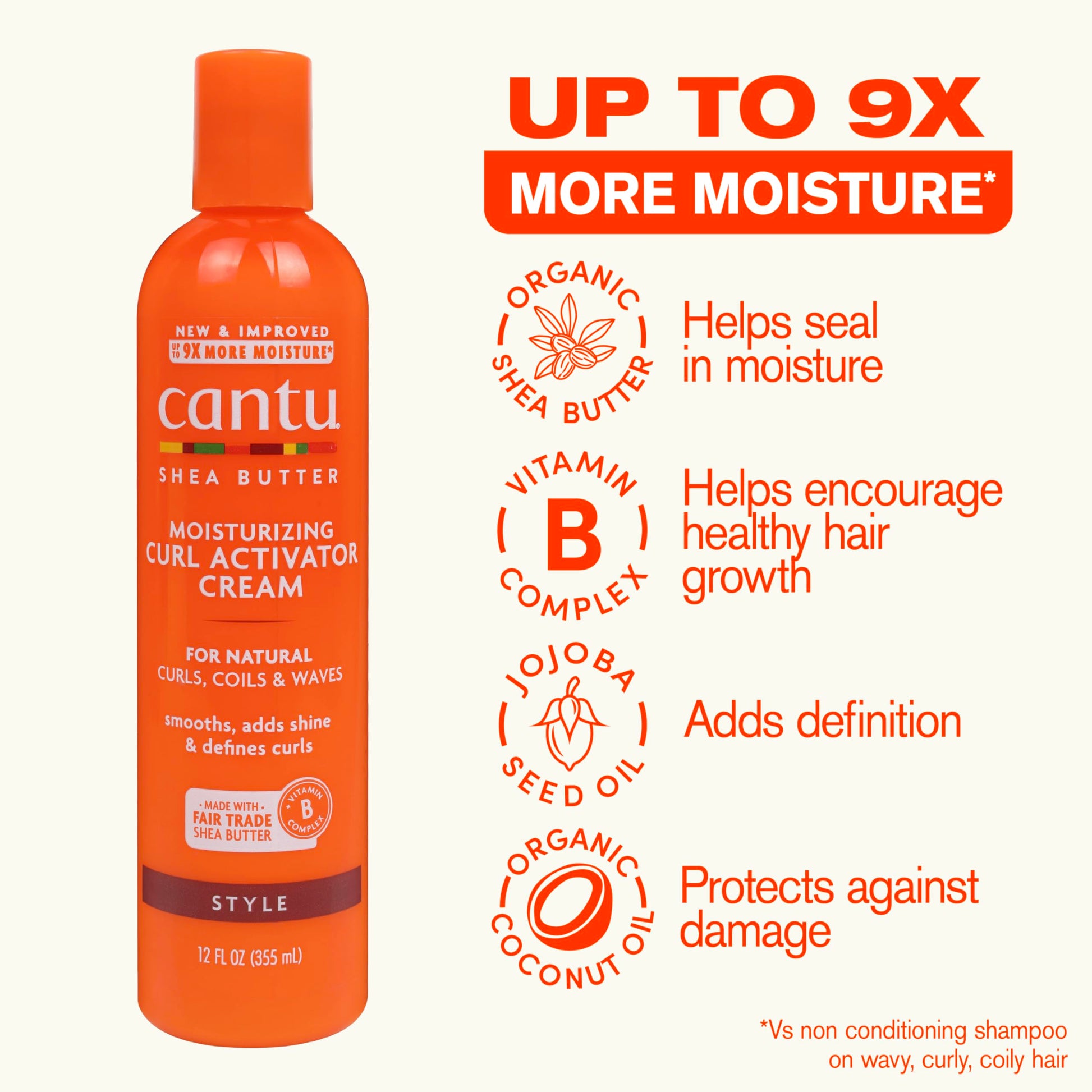Seashell Cantu Moisturizing Curl Activator Cream for Natural Hair with Pure Shea Butter, 12 fl oz (Pack of 2)