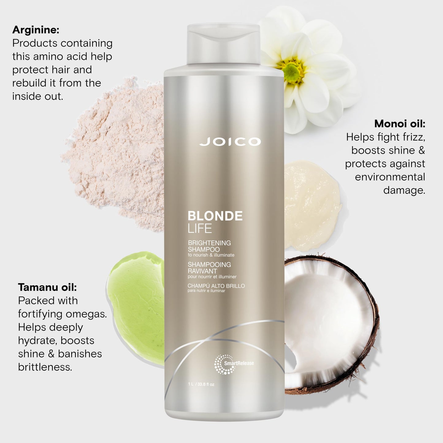Lavender Joico Blonde Life Brightening Shampoo | For Blonde Hair | Add Softness & Smoothness | Sulfate Free | With Monoi & Tamanu Oil | 33.8 Fl Oz