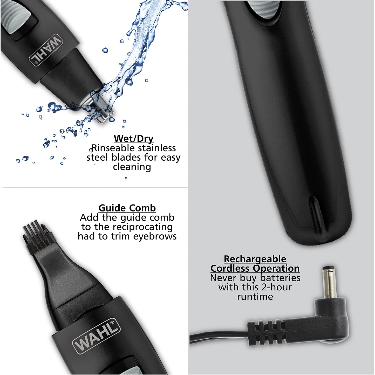 White Smoke Wahl Groomsman Rechargeable Precision Trimmer for Hygienic Grooming with Rinsable, Interchangeable Heads for Eyebrows, Neckline, Nose, Ears, & Other Detailing - Model 3023284