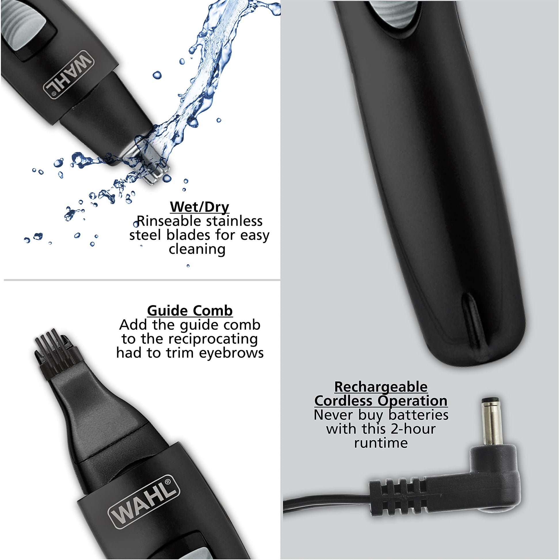 White Smoke Wahl Groomsman Rechargeable Precision Trimmer for Hygienic Grooming with Rinsable, Interchangeable Heads for Eyebrows, Neckline, Nose, Ears, & Other Detailing - Model 3023284