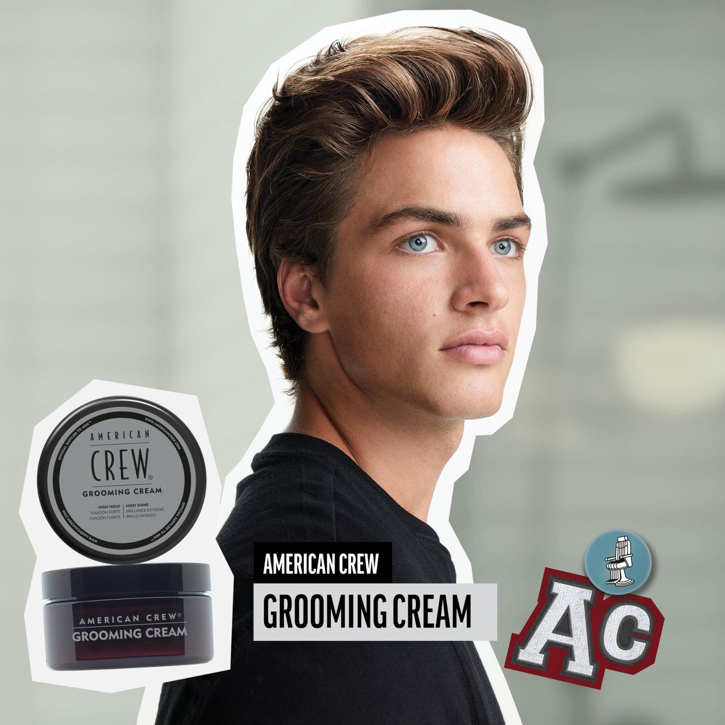 Dark Gray American Crew Men's Grooming Cream, Like Hair Gel with High Hold & High Shine, 3 oz