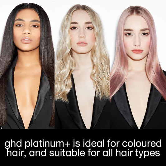 Black ghd Platinum+ Styler ― 1" Flat Iron Hair Straightener, Professional Ceramic Hair Styling Tool for Stronger Hair, More Shine, & More Color Protection - White