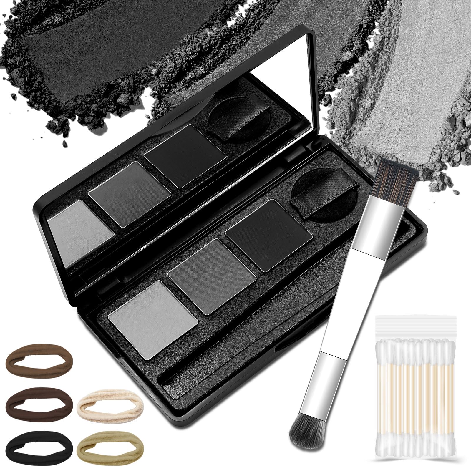 White Smoke Comdian Hairline Powder for Women and Men, 3 Color Root Touch Up Hair Color Powder for Gray Coverage, Thinning Hair and Bald Spot, Black
