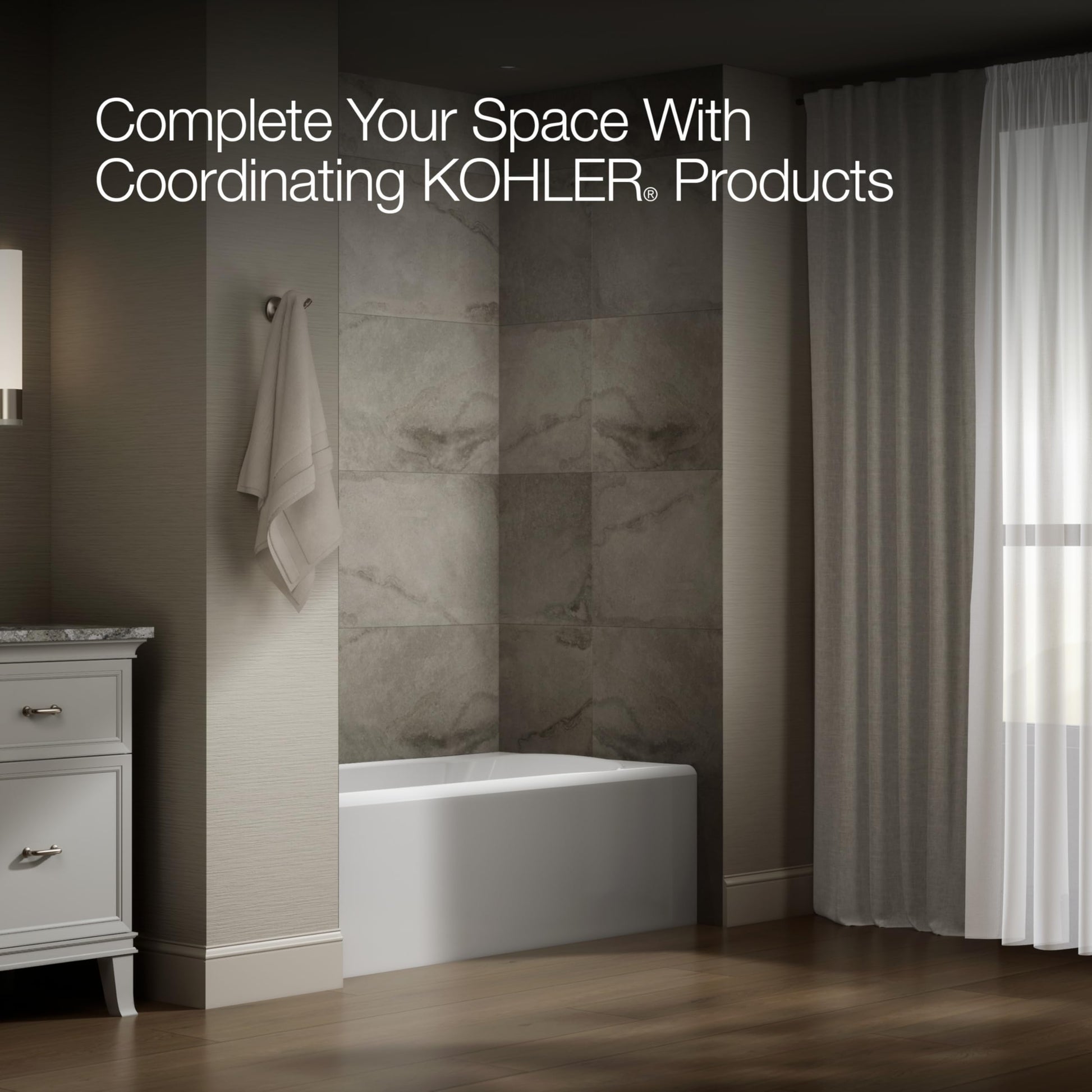 Dark Slate Gray Kohler 25831-LA-0 Avec® 60" x 32" alcove bath, left drain, White