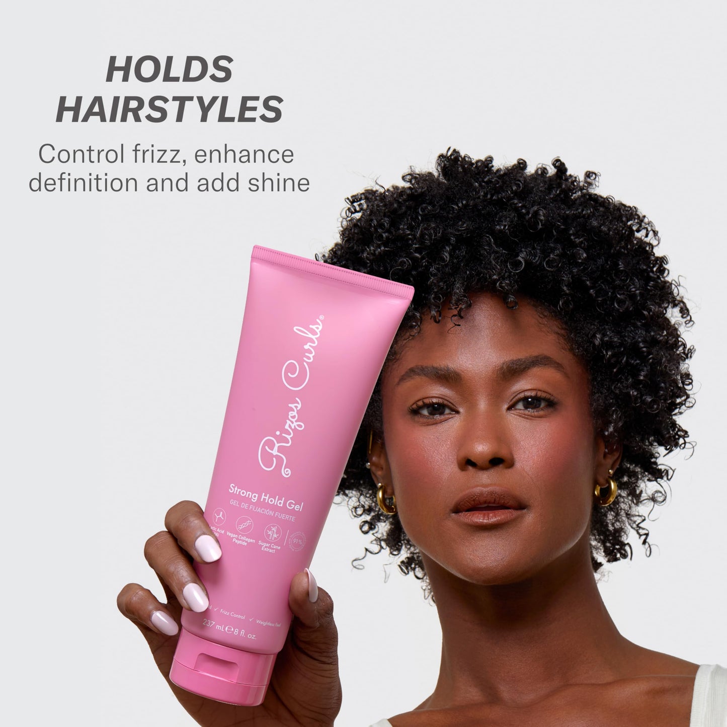Lavender Rizos Curls Strong Hold Gel - Long-Lasting, Flake-Free Gel for Curly, Coily, and Wavy Hair, Frizz Control, Curl Definition & Shine, Vegan Collagen Peptides & Sugar Cane Extract, 8oz