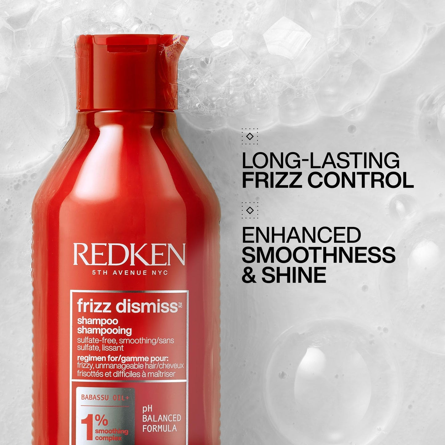 Light Gray Redken Frizz Dismiss Shampoo | Sulfate Free Shampoo For Frizzy Hair | Gently Cleanses, Smooths, and Adds Shine | Weightless Long-Lasting Frizz Control | Humidity Protection | Anti Frizz