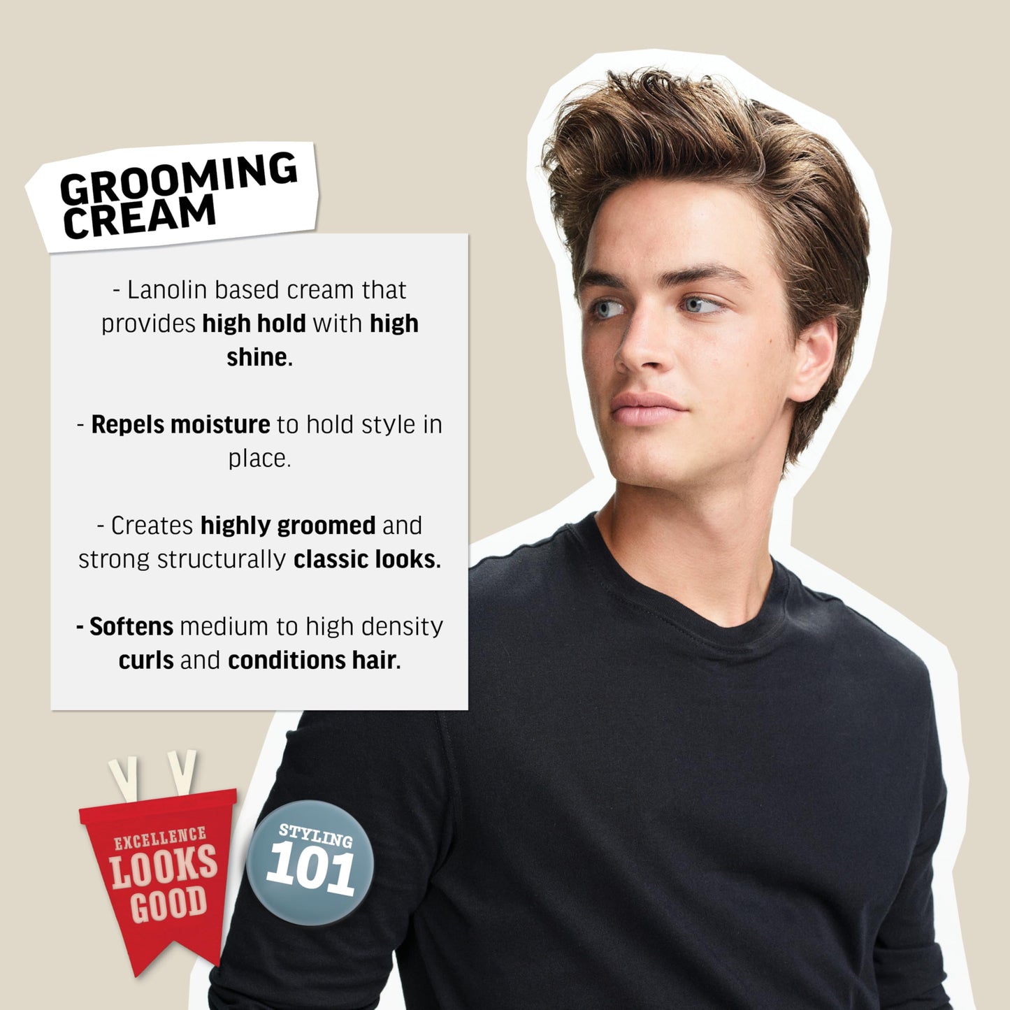 Light Gray American Crew Men's Grooming Cream, Like Hair Gel with High Hold & High Shine, 3 oz