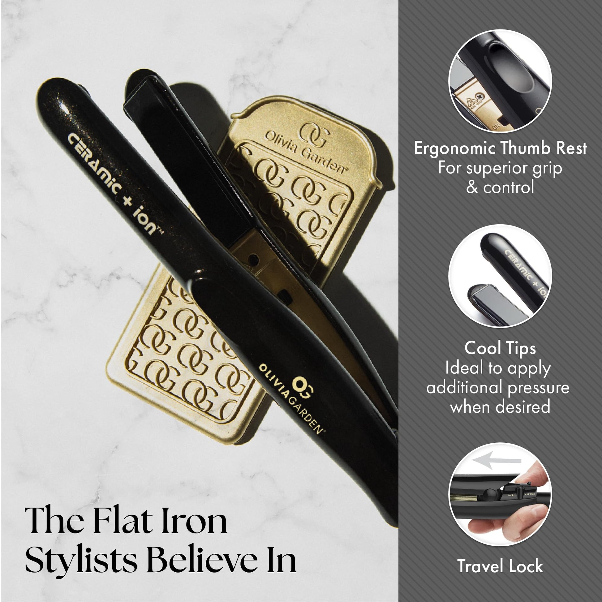 Light Gray Olivia Garden Ceramic + Ion Professional Travel Flat Iron - Dual Voltage Hair Straightener with Compact 3D Floating Plates - Heats Up to 430°F - Ideal for Short Hair