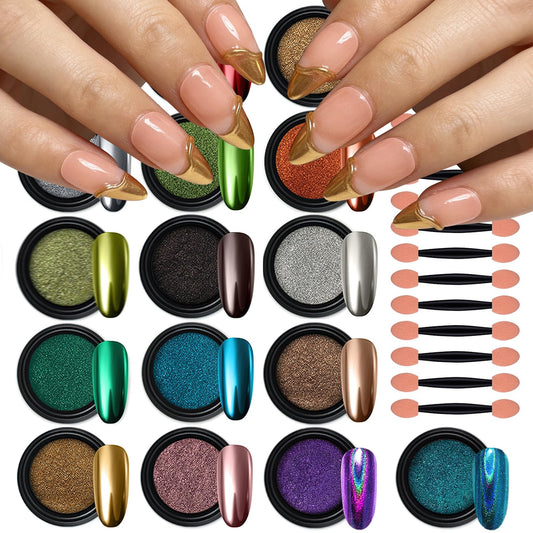 White Smoke Artdone 16 Colors Chrome Nail Powder, Iridescent Aurora Powder Metallic Mirror Effect Pigment Pearlescent Mermaid Pigment Pearl Glitter Dust Kit, Nail Art Decoration, Resin Craft