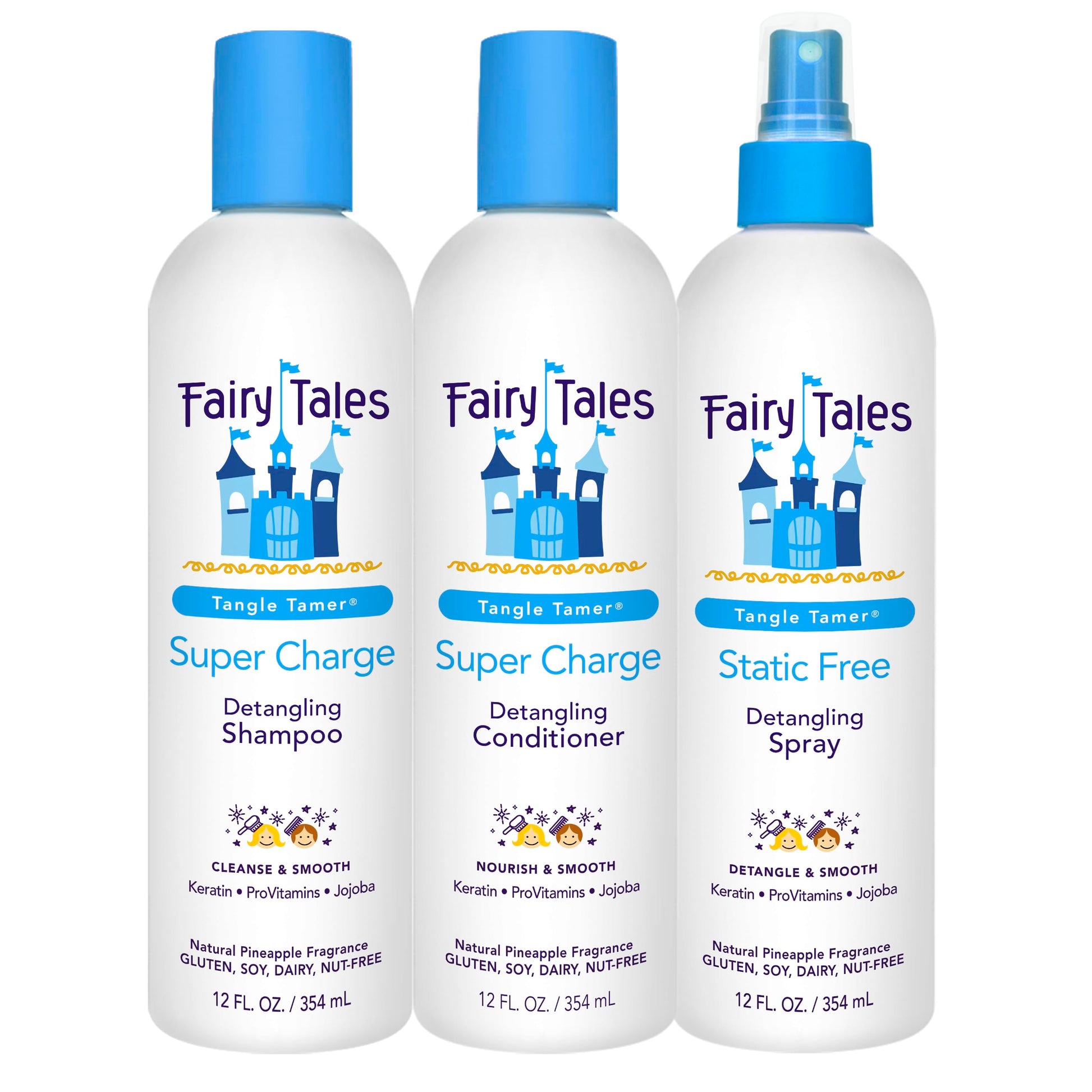 White Smoke Fairy Tales Tangle Tamer Detangling Shampoo and Conditioner for Kids plus Detangling Spray - Ultra Moisturizing and Anti Frizz Protection - Paraben Free, Sulfate Free - 12 Oz (3 pack)