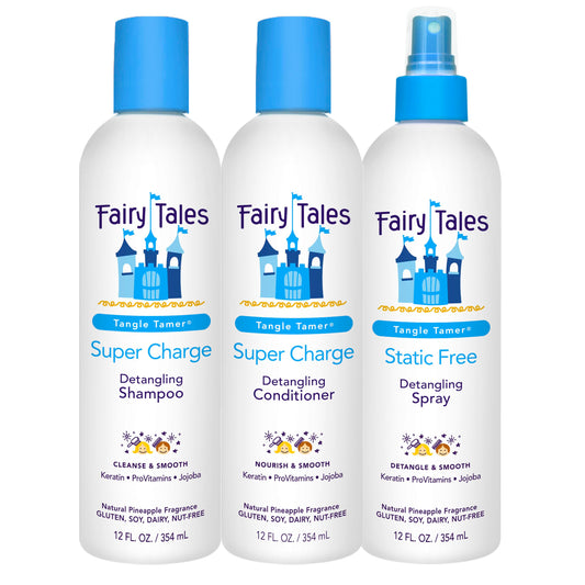 White Smoke Fairy Tales Tangle Tamer Detangling Shampoo and Conditioner for Kids plus Detangling Spray - Ultra Moisturizing and Anti Frizz Protection - Paraben Free, Sulfate Free - 12 Oz (3 pack)