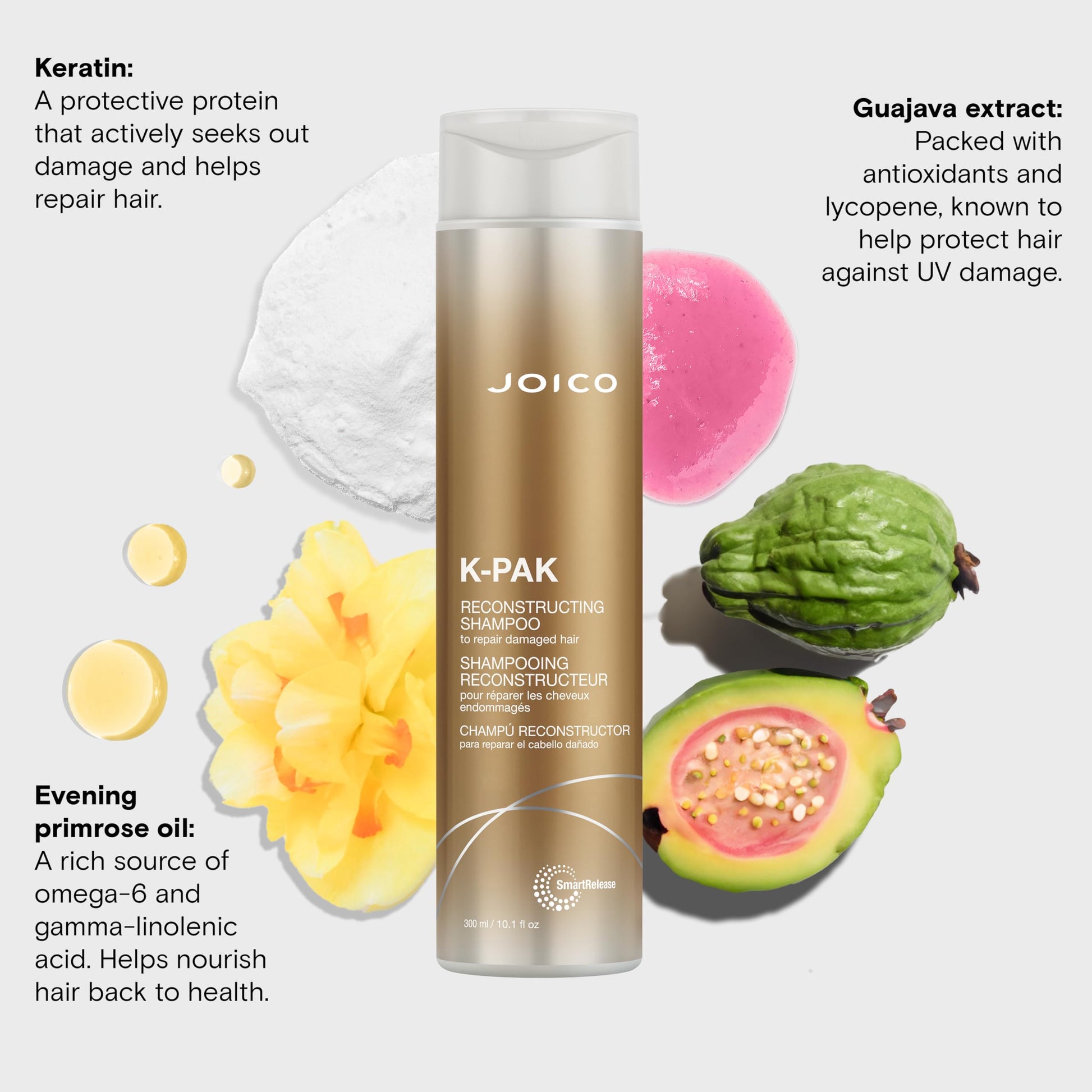 Lavender Joico K-PAK Daily Reconstructing Shampoo | For Damaged Hair | Repair & Prevent Breakage | Boost Shine | With Keratin & Guajava Fruit Extract | 10.1 Fl Oz