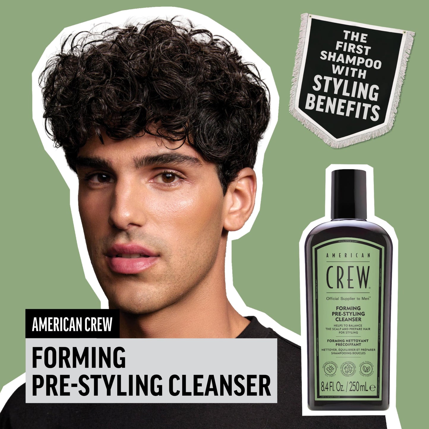 Dark Sea Green AMERICAN CREW Men's Pre-Styler Forming Shampoo for Textured & Curly Hair, Anti-Frizz & Curl Defining, With Jojoba Oil, Vegan, 8.5 fl oz