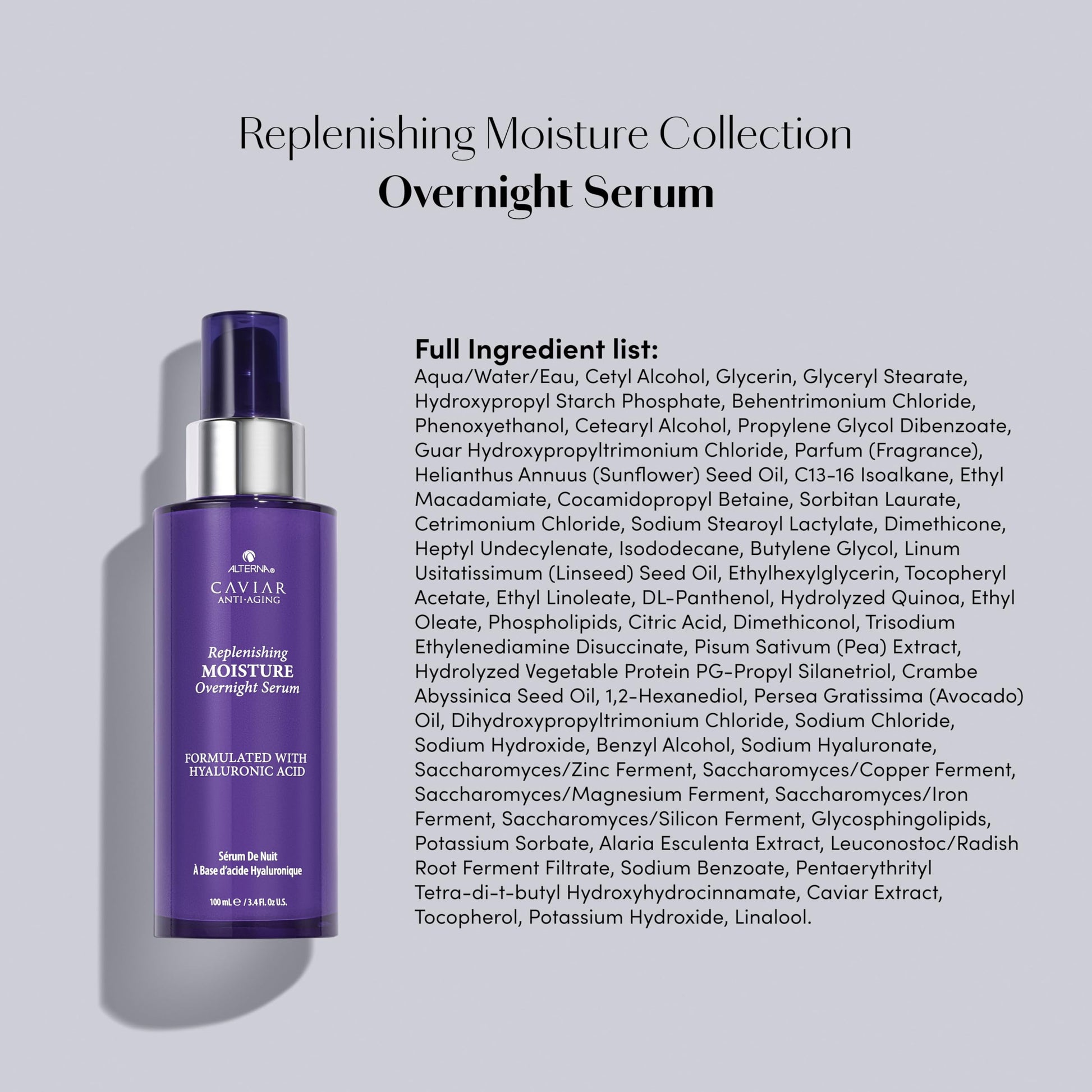 Light Gray Alterna Caviar Anti-Aging Replenishing Moisture Overnight Serum 3.4oz | Leave In Hair Treatments for Dry, Damaged Hair |Nourishes, Restores with Humidity & Heat Protection
