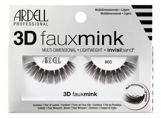Light Gray Ardell False Eyelashes 3D Faux Mink Lashes, 860 - Lightweight Strip Lashes with Invisiband for a Dramatic Eye Look, 4 Pairs