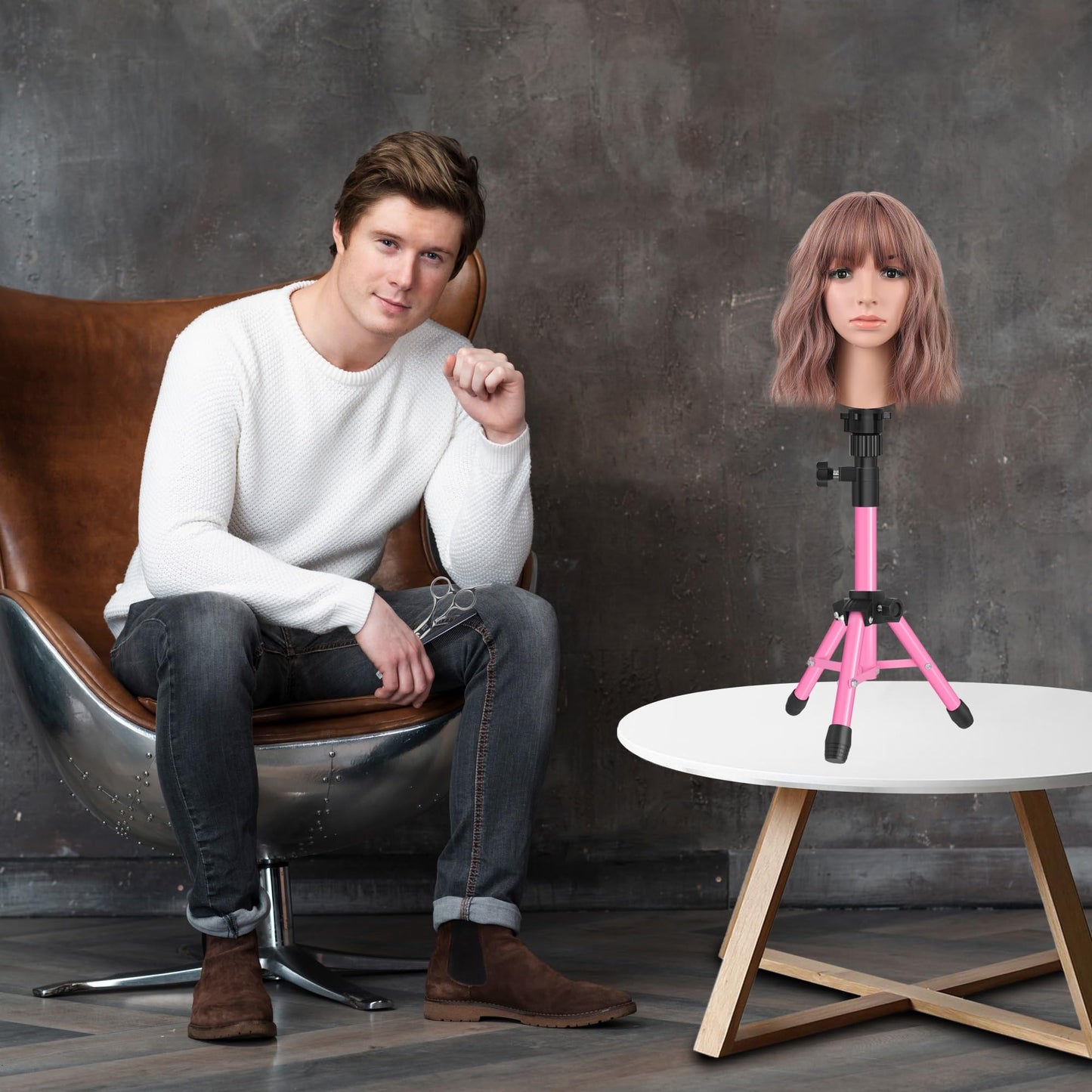 Dim Gray AliLeader 25 Inch Mannequin Head Stand Tripod for Mannequin Head Wig Stand Tripod Wig Head Stand for Training Heads and Canvas Block Head (Mannequin Head Not Included,Pink)