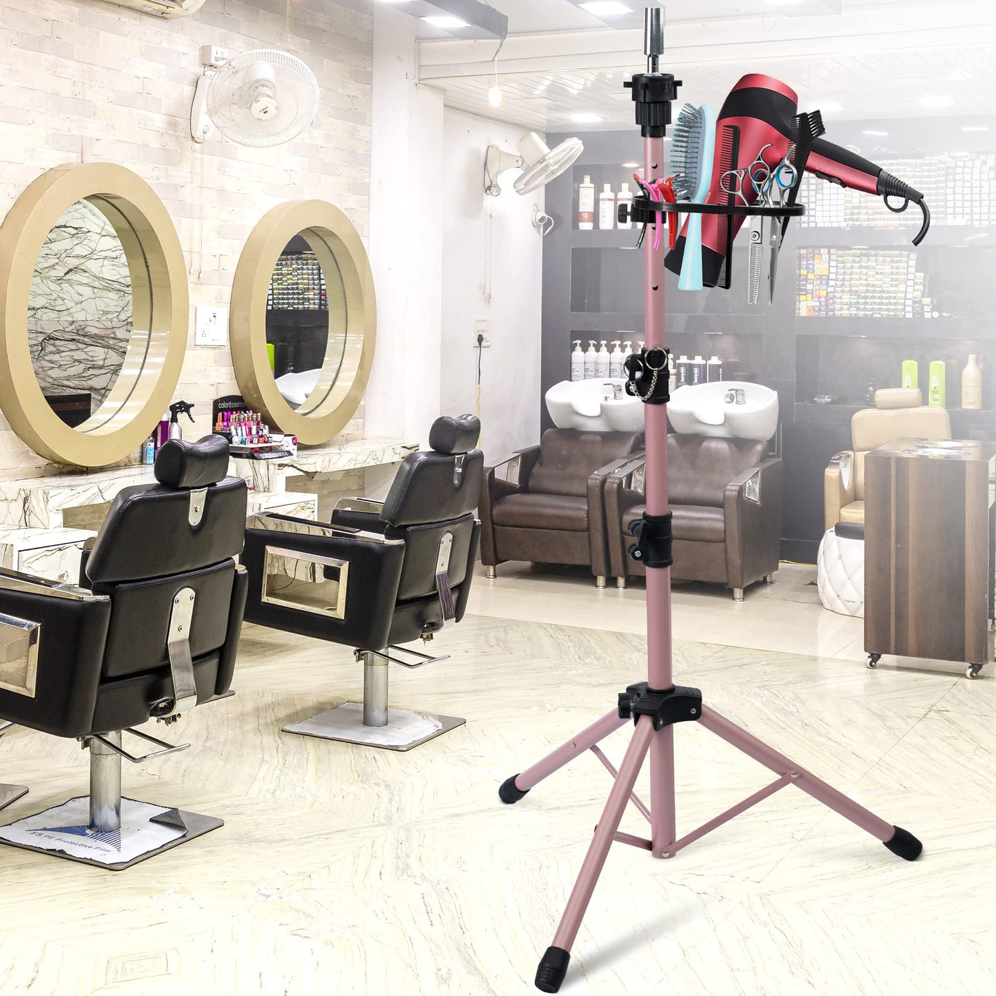 Seashell Klvied Wig Stand Tripod Upgraded, Mannequin Head Stand Double Locking, Reinforced Metal Wig Head Stand with Tool Tray, Rose Gold (53.5 Inches)