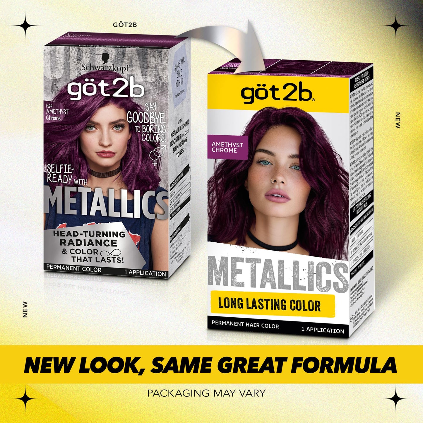 Seashell got2b Metallics Permanent Hair Dye, Amethyst Chrome M69, Hair Color for Women & Men, Formulated with Metallic-Shine Booster for Cool, Shimmering Tones, Lasts Up to 30 Washes, 1 Kit
