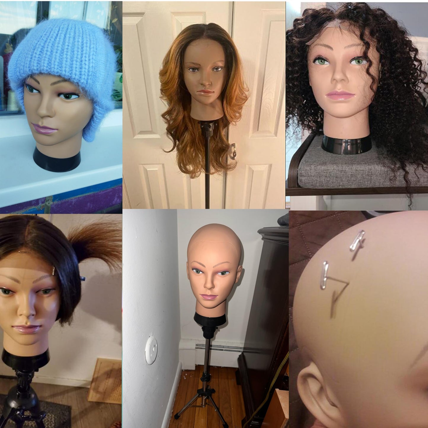 Black simnient Bald Mannequin Head Stand Professional Cosmetology Wig Training Head for Wig Making and Display Hat Glasses Scarf Jewelry Model Head with Free Clamp