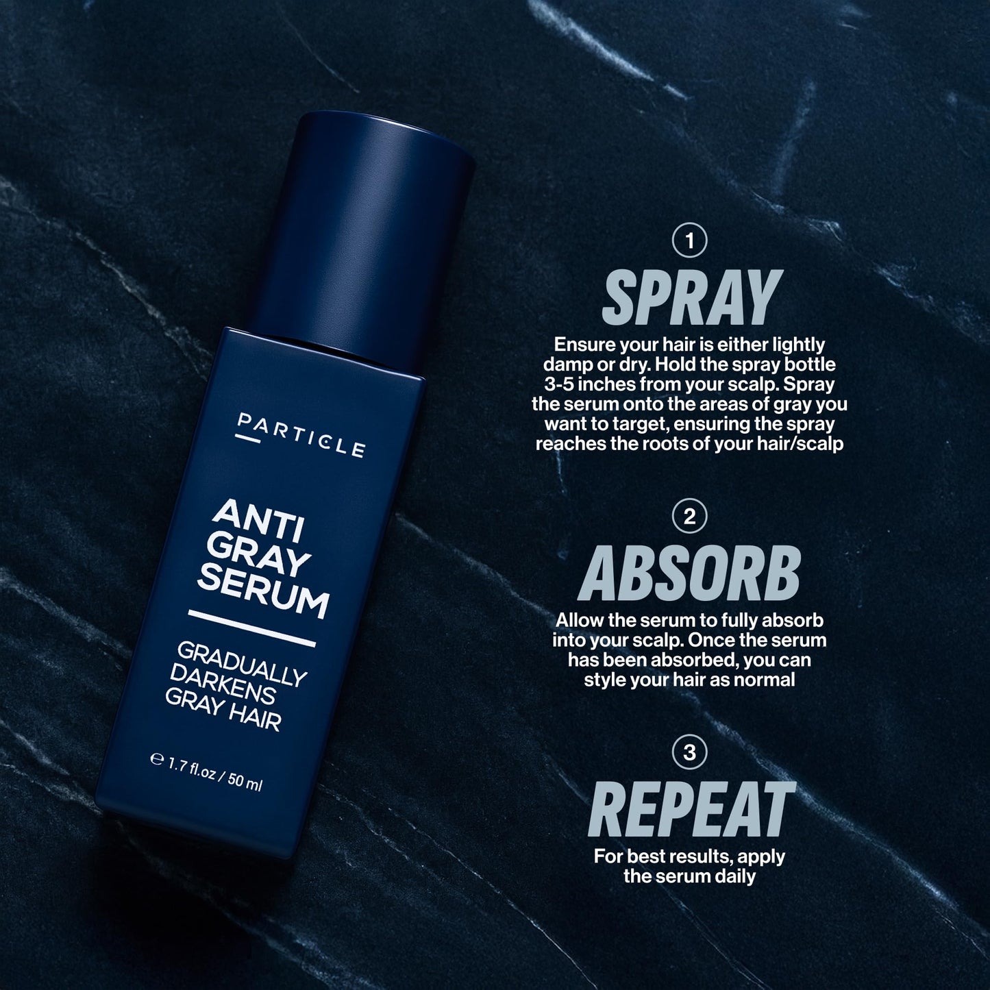 Black Particle Anti-Gray Serum for Men – Gradually Reduces Gray Hair on Head & Beard Without Dye – Natural Gray Reduction with Silverfree™, Vitamin A, Melitane & Allantoin – Peroxide & Ammonia Free