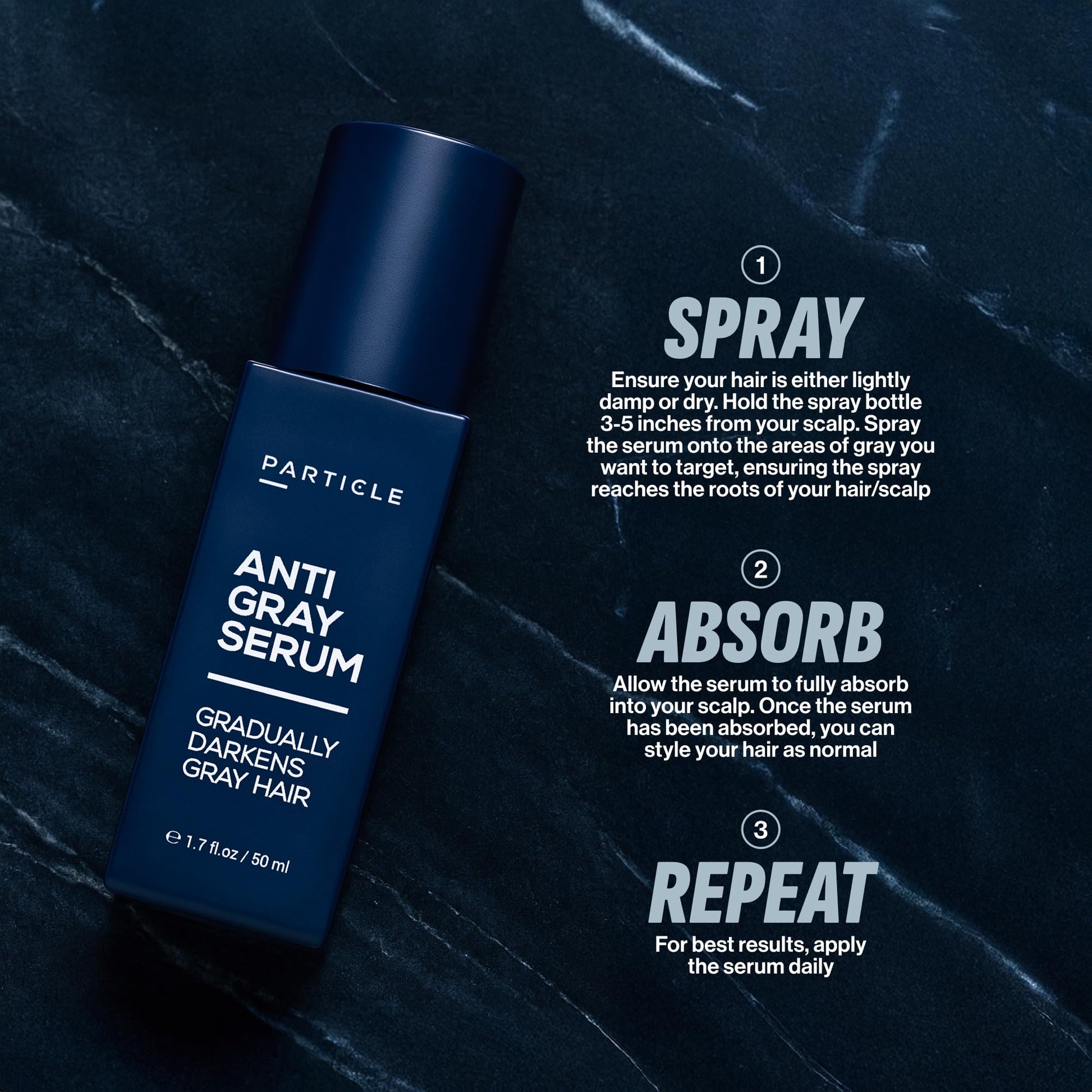Black Particle Anti-Gray Serum for Men – Gradually Reduces Gray Hair on Head & Beard Without Dye – Natural Gray Reduction with Silverfree™, Vitamin A, Melitane & Allantoin – Peroxide & Ammonia Free