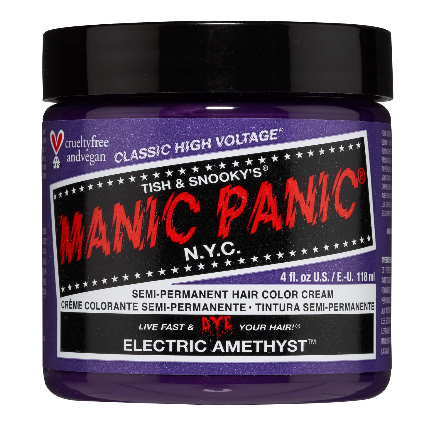Black MANIC PANIC Classic Electric Amethyst Semi Permanent Hair Color - Bright Purple Hair Dye for Women & Men That Lasts 4-6 Weeks - Vegan, Ammonia & Cruelty-Free - Create & Mix Custom Shades (4oz)