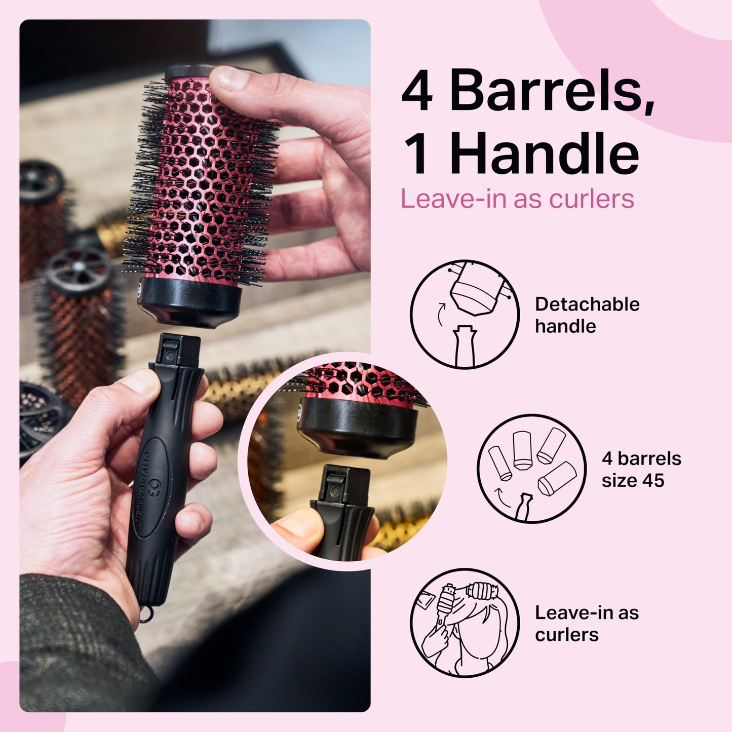 Lavender Blush Olivia Garden MultiBrush Detachable Thermal Styling Hair Brush (5-Piece Kit 1 3/4" 46mm)
