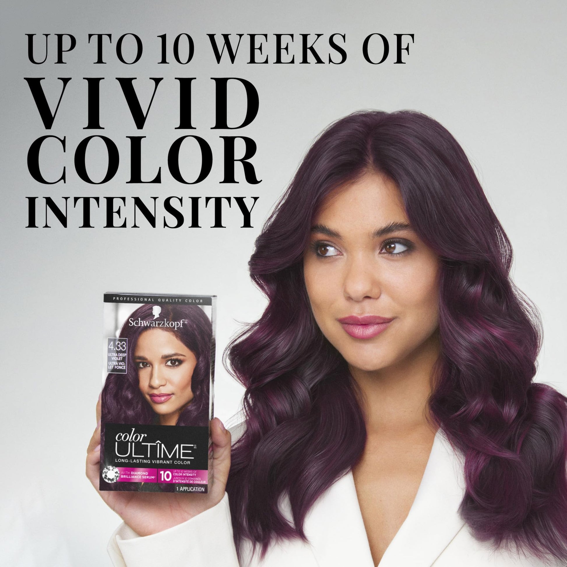 Light Gray Schwarzkopf Color Ultime 4.3 Ultra Deep Violet Hair Dye, Permanent Intense Violet with Diamond Brilliance, Fade-Resistant, Covers Grays, All Hair Textures