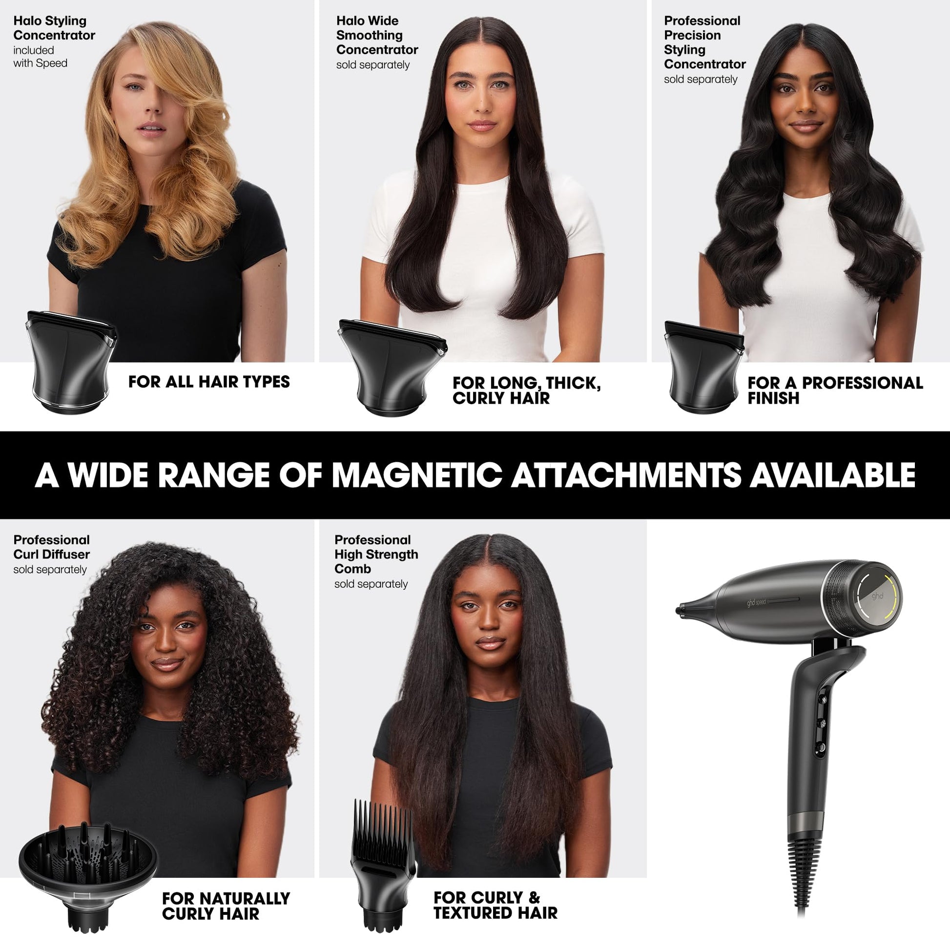 White Smoke ghd Speed Ionic Hair Dryer in Titanium Black - Fast, Quick, Powerful Blow Dries with Control & No Heat Damage, ghd's Best Blow Dryer - for All Hair Types