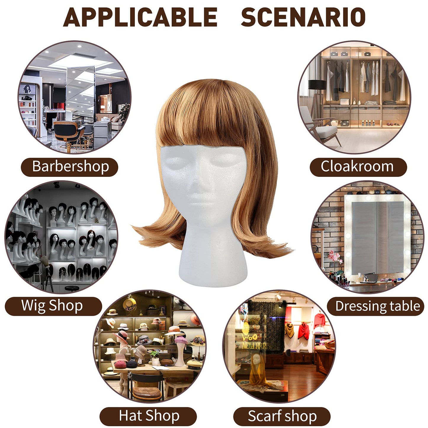 White Smoke BALABALA 3 Pack Foam Wig Head Stand, Female Styrofoam Mannequin Head with Long Neck for Wig Display, Hat Holder, Salon & Travel, White Foam Head Model