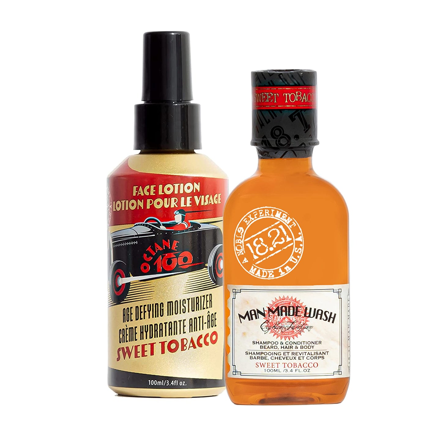 White Smoke 18.21 Man Made Original Sweet Tobacco Scent 3-in-1 Body Wash and Octane 300 Face Lotion 2-Pack Bundle, All Hair & Skin Types for Men, Strengthens and Moisturizes in a Manly Aroma