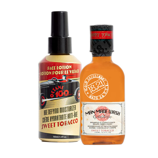 White Smoke 18.21 Man Made Original Sweet Tobacco Scent 3-in-1 Body Wash and Octane 300 Face Lotion 2-Pack Bundle, All Hair & Skin Types for Men, Strengthens and Moisturizes in a Manly Aroma