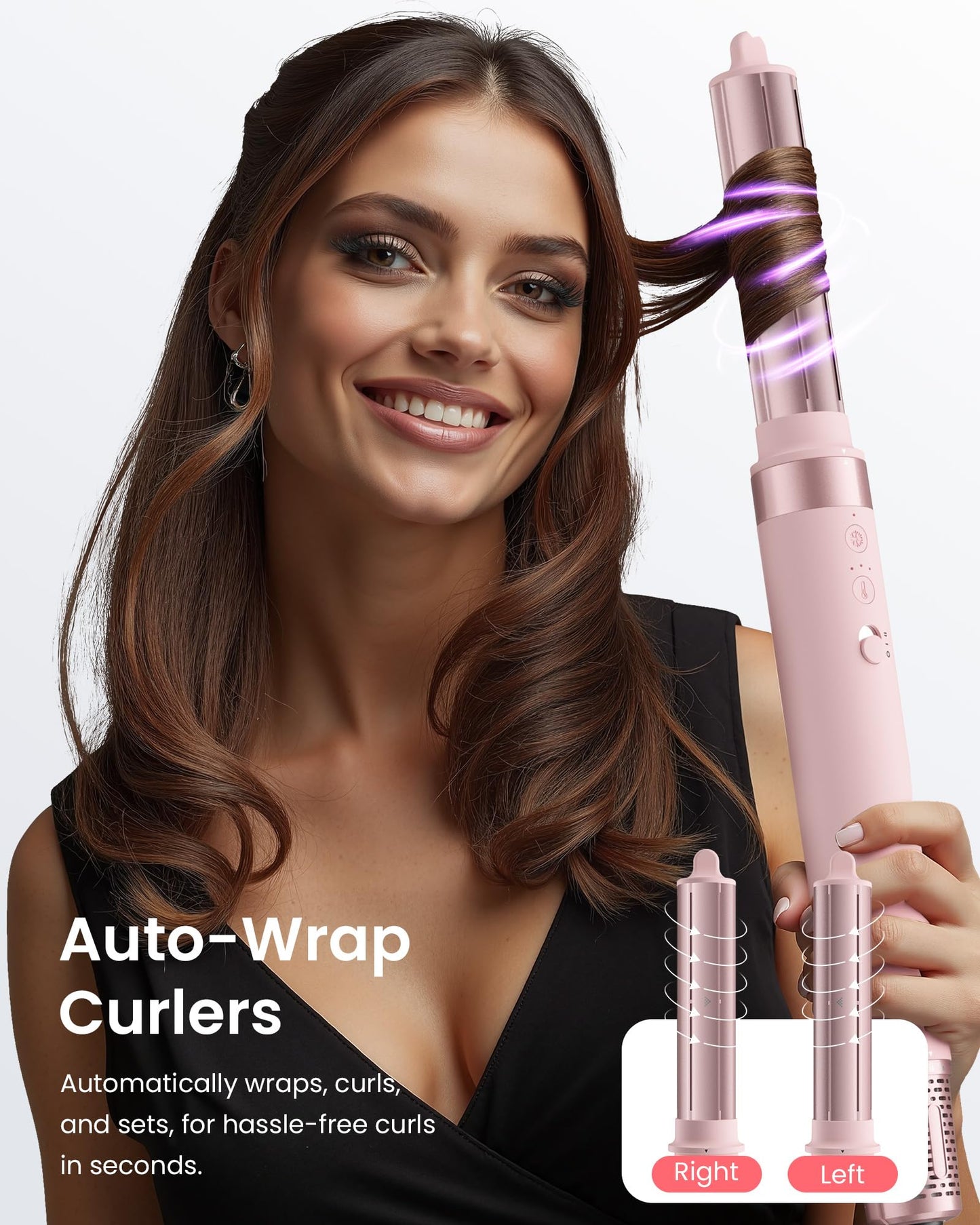 White Smoke 5 in 1 Hot Air Styler Wrap - High-Speed Hair Dryer, Volumizing Brush with Auto Curlers, Fast Drying & Frizz-Free Styling Straightening, No Heat Damage, Includes Travel Bag, Gift for Women