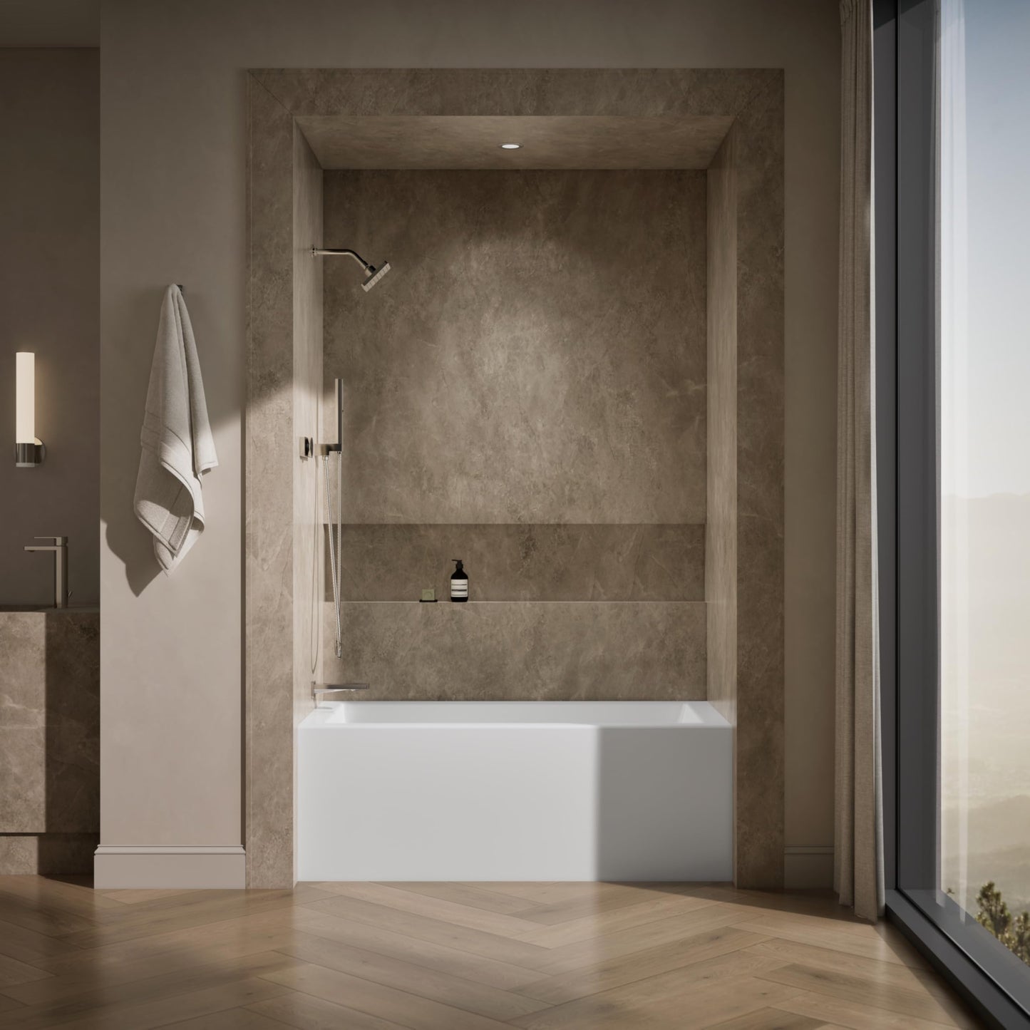 Dark Olive Green Kohler 20201-LA-0 Underscore® 60" x 30" alcove bath with integral apron, integral flange, and left-hand drain, White