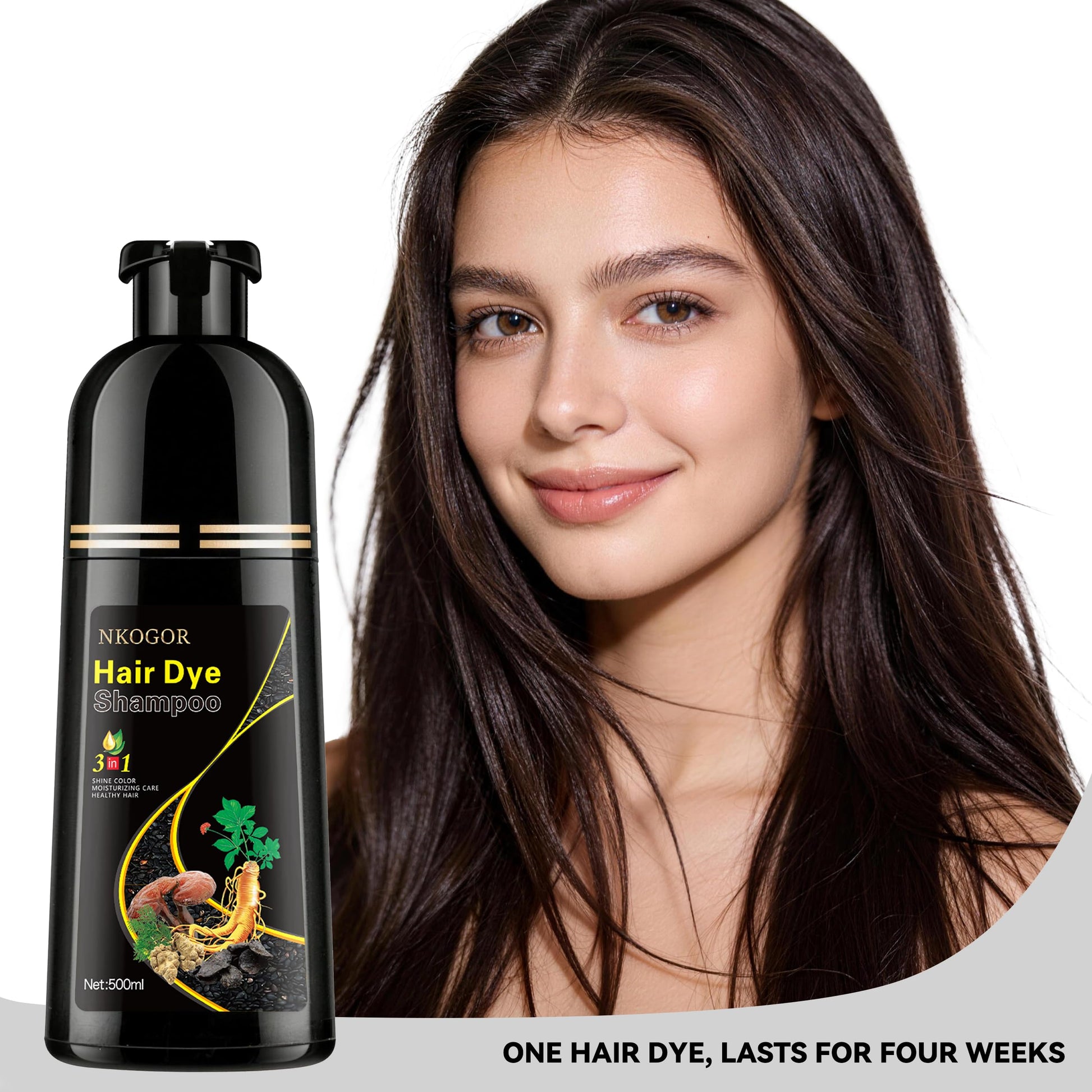 White Smoke NKOGOR Hair Dye Shampoo 3 in 1 Grey Coverage, Hair Dye Semi-Permanent Hair Color Shampoo for Women Men, Hair Color Herbal Ingredients Natural, Argan Oil, Olive Oil and Turmeric (Dark Brown)