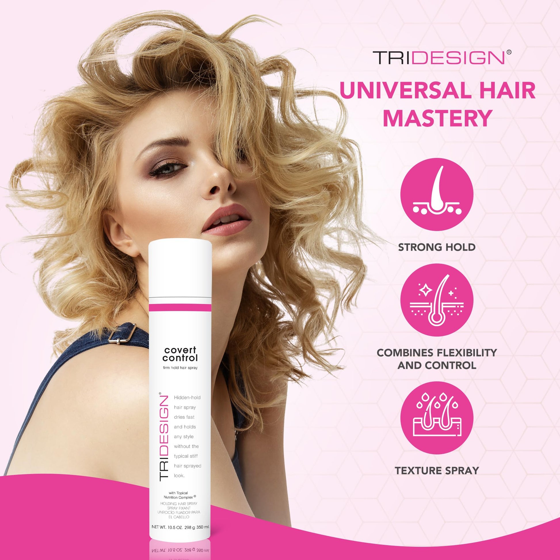 Lavender Blush TRI Design Covert Control - Fast-Drying Hairspray for Women and Men, Strong Hold and Hair Setting, Provides Hidden Control, 10.5 Oz