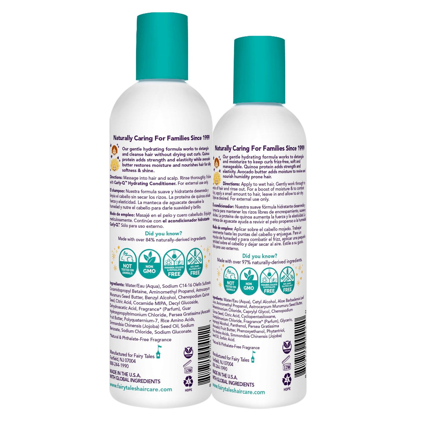 White Smoke Fairy Tales Curly Q Hydrating Kids Shampoo 12oz and Conditioner 8oz - Paraben, Sulfate, Gluten, and Nut Free - For All Curl Types Including Multi Cultural Hair (2 Pack)