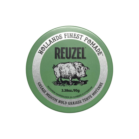White Smoke REUZEL Green Grease Pomade, Medium All Day Hold, Oil-Based Styling Wax, Medium Shine, Easy To Wash Out, For All Hair Types