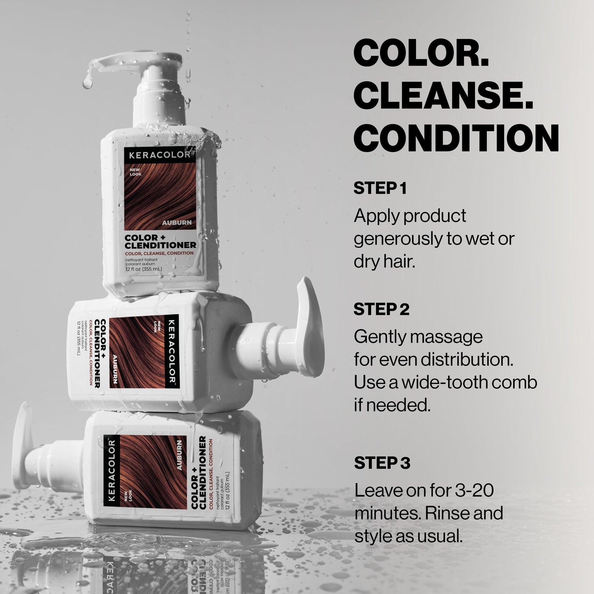 Gray Keracolor Color + Clenditioner 3-in-1 Color-Depositing Conditioner, Gently Cleanses & Conditions, Semi-Permanent Auburn Hair Color, 12 Fl Oz